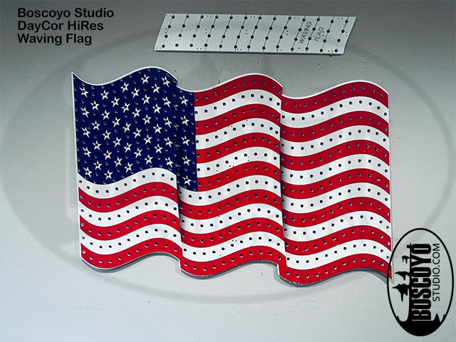 Waving flag design on a white background with Boscoyo Studio branding.